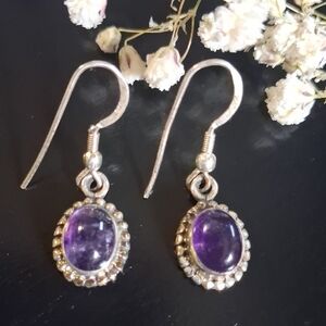 Amethyst Sterling Silver Dangle Earrings – Milgrain Vintage Style